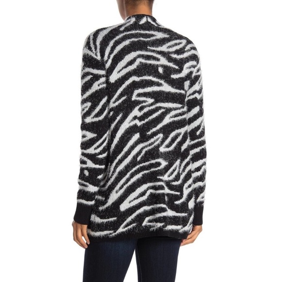 Susina Zebra Print Eyelash Open Front Cardigan Sweater - Picture 2 of 9